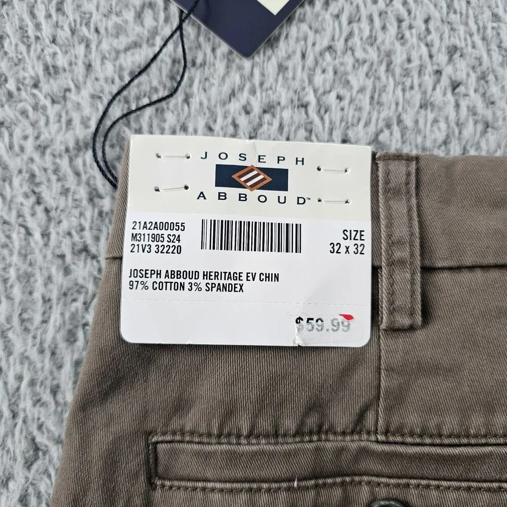 Joseph Abboud Pants 32x32 Khaki Brown Chino Comfort Stretch Preppy Casual NWT